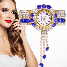 Relógio de pulso dourado feminino, relógio analógico quartz com cristais