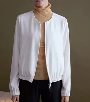 

Acetate classic women jacket 2020 new long sleeve o-neck Solid color coat simple wild lady jacket tops