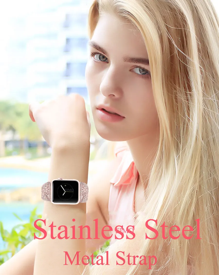 Бриллиантовый ремешок для apple watch 5, 4 ремешка, 44 мм, 40 мм, iwatch, 42 мм, correa, 38 мм, ремень из нержавеющей стали, ремешок для часов apple watch 3, 2, 1