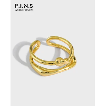 

F.I.N.S INS Style Minimalist Irregular Double-Layer Line Knot 925 Sterling Silver Rings for Women Open Finger Ring Fine Jewelry