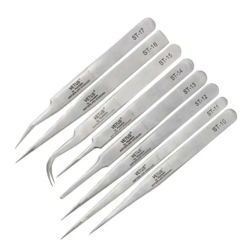 Stainless Steel Eyelash Tweezer Anti-static Non-magnetic 3D Vetus Tweezer Industrial Precision Lash Extension Makeup Tool 2pcs anti static stainless steel tweezer set maintenance repair tool kit anti static model making tool hand tool set