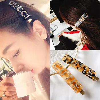 

Fashion Leopard Hair Pins Acetate Geometric Hair Clips For Women Girls Sweet Rhinestone Letter Hairpins Barrettes Accessories