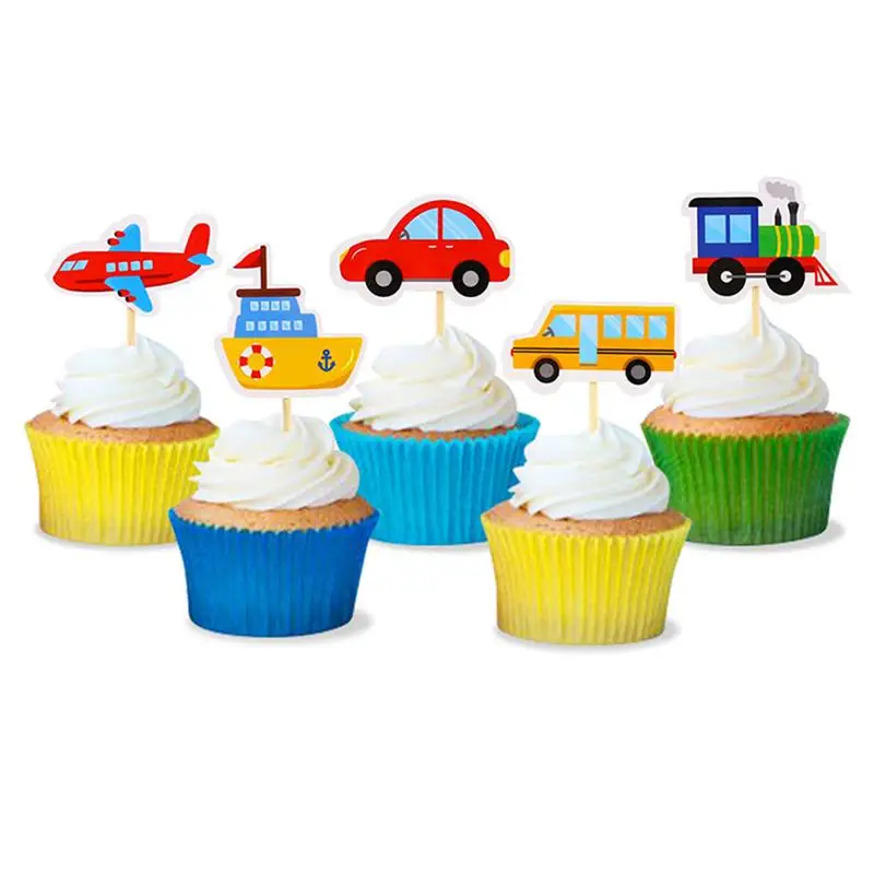 Transportation Theme Cupcake Toppers - Set Of 12 Birthday Party Decorations
