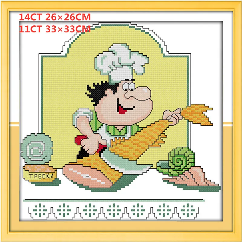 Humor chef Funny cook Kitchen decor Counted print DMC 14CT 11CT 18CT Cross Stitch Needlework kit Embroidering multi picture plus