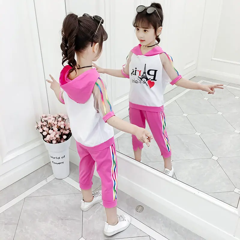 Kids Clothing Set Kids T Shirt Girls Clothing Set Kids Sports Suit Boys Clothing Set Children Sports Suit Kids Sweatshirt Set 4-14T Girls Summer Clothes Set New Fashion Color Striped Hooded Two Pieces Clothing 110-160
