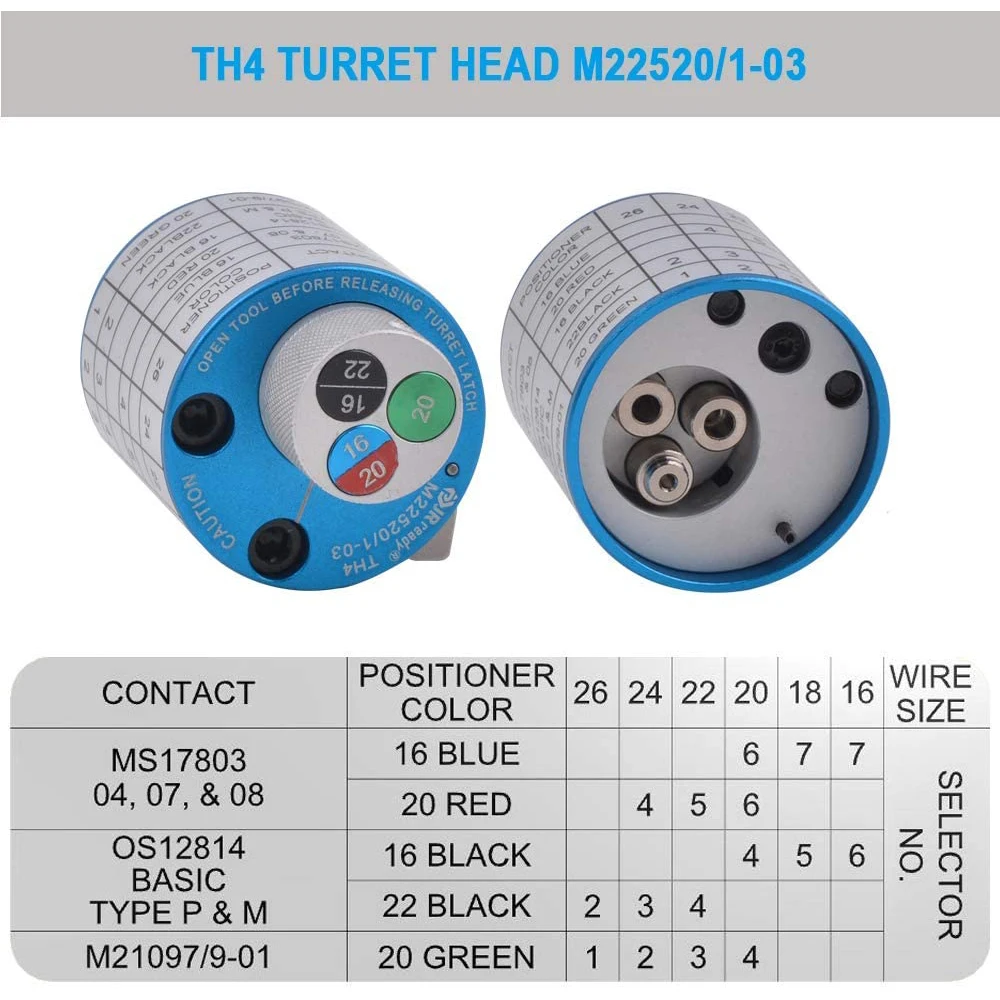 JRready TH Turret Head M22520/1-03 Use with JRD-ASF1 M22520/1-01 Crimping Tool for Solid Contacts 4