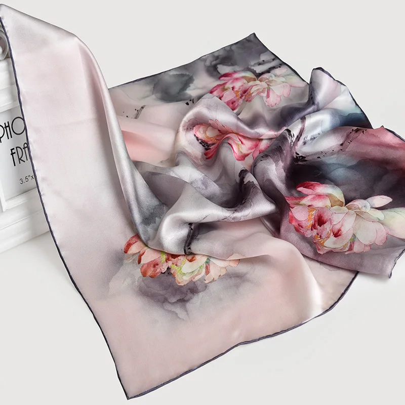 

65*65cm Square Scarf Silk Neckerchief 100% Hangzhou Silk Kerchief Wraps for Ladies Printed Bandana Real Silk Square Neck Scarves