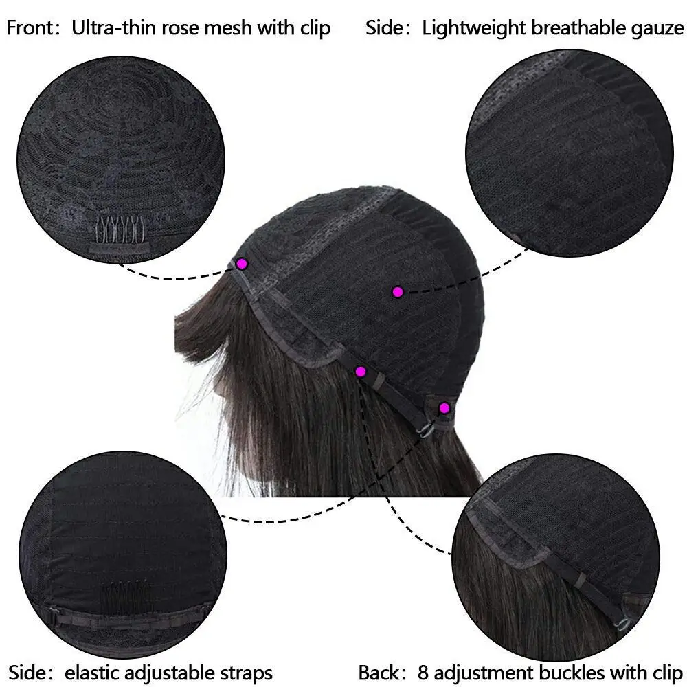 Straight Wig With Bangs Fringe Full Machine Made Bob Human Hair Wigs For Women Brazilian Remy Glueless Natural Black Fringe Wig