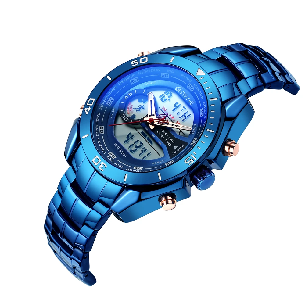 Stryve s8019 SLuxury Men Watch Military heavyStainless Steel Waterproof Sports Digital Quartz Watch Mens relogio masculino