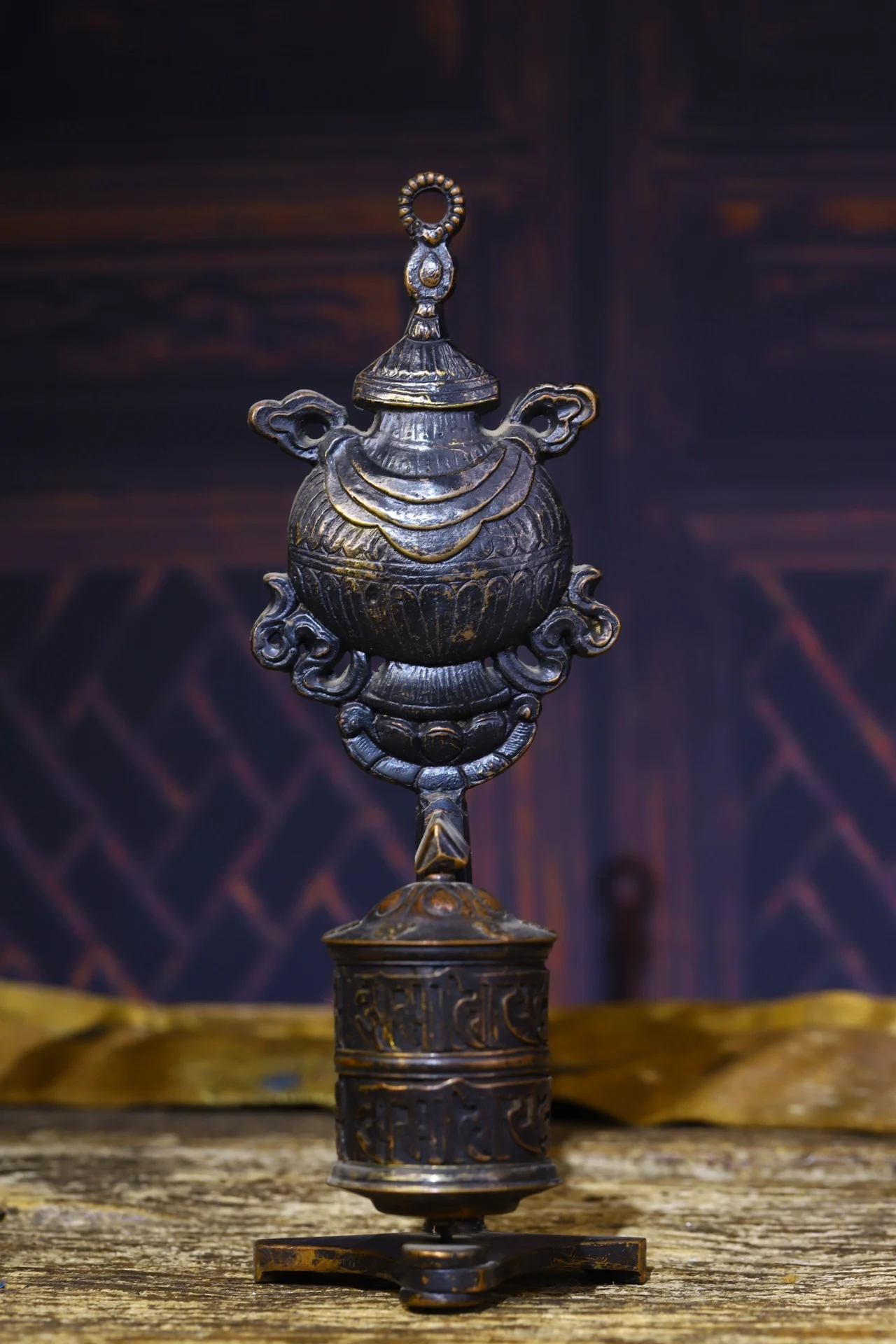 

8"Tibetan Temple Old Bronze Buddhism Prayer Wheel Dharma Chanting There are scriptures inside Exorcism Ward off evil spirits