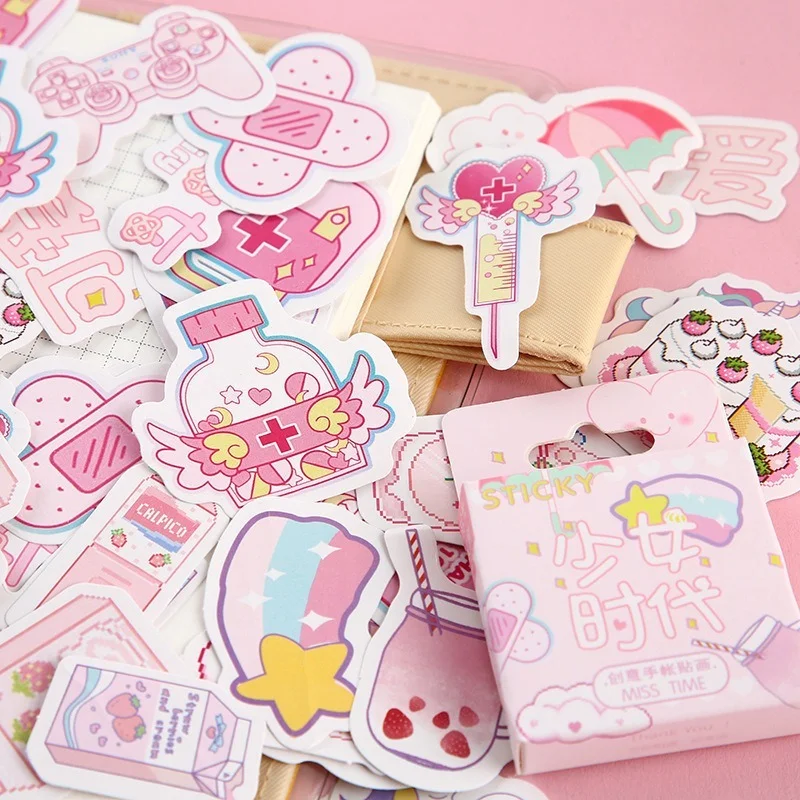 46 개/상자 귀여운 소녀 세대 일기 스티커 스크랩북 저널 장식 문구 조각 DIY 재료 Kawaii 스티커