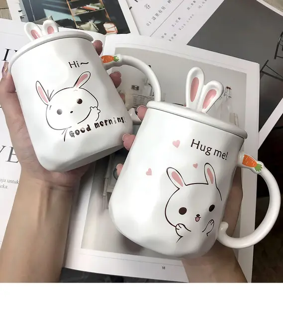 1pc Pack Cute Ceramic Mugs With Rabbit Lids And Spoons 13 5oz Mugs Kawaii  Coffee Cups Milk Cup For Kids Girls And Women Couple Birthday Valentines  Day, Free Shipping, Free Returns