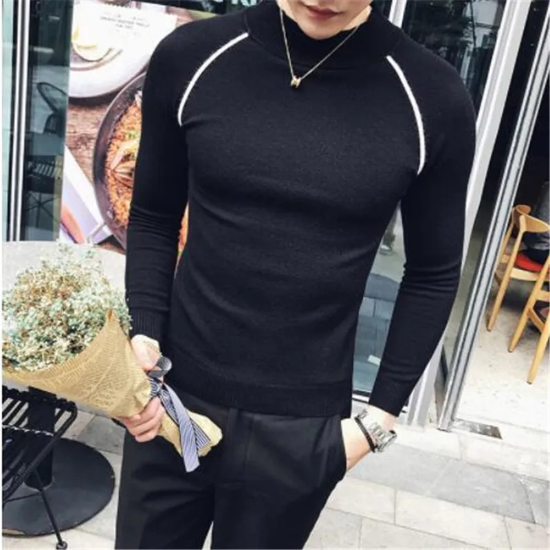 4 цвета контрастная окантовка sueter hombre slim fit полуводолазка пуловер для мужчин Vetement Homme trui heren коричневый slim fit