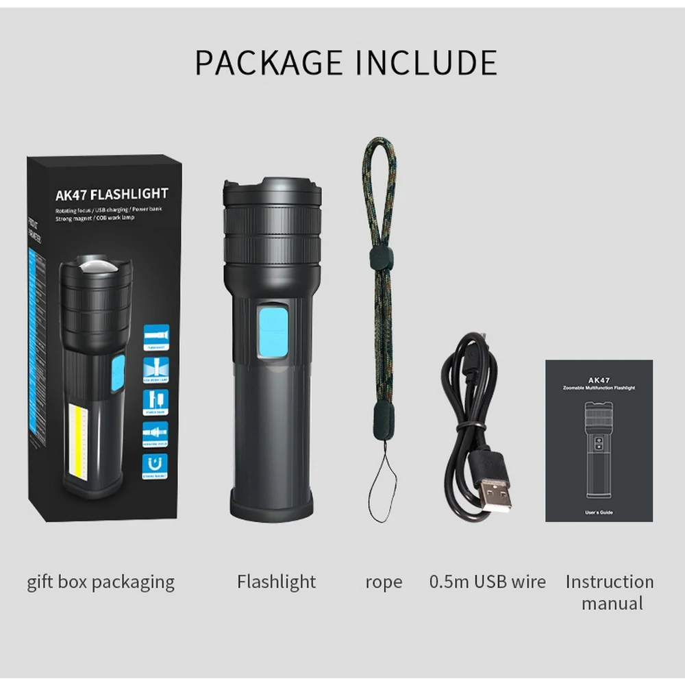 

5200mAh LED Flashlight T6 L2 P90 XHP70B P90F Focusing Camping Light Dual 18650 Battery Rainproof Maintenance Adventure Light
