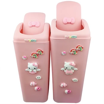 

8L/12L Hello Kitty Trash Can with Lid Rolling and Pressing Type Kitchen Living Room Bathroom Trash Storage Bin Plastic Trash Bin