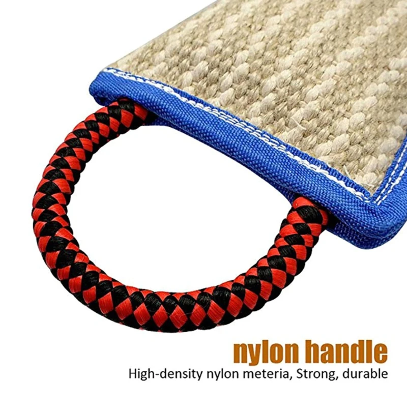 3 Handles Tough Jute Dog Bite Pillow Linen Dog Tug Toy Aggressive Chewers Biting Pad Interactive Pull Chew Toy for Medium Large