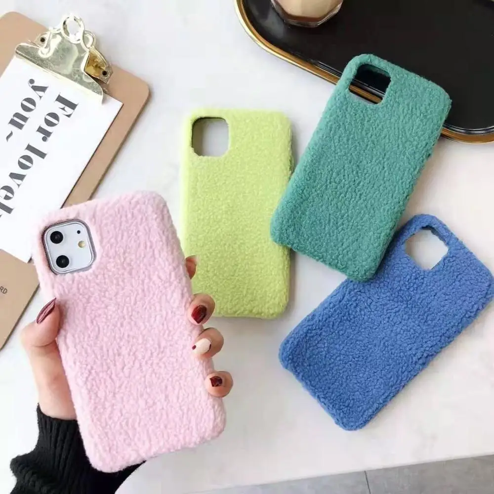 Пушистый мягкий чехол для iphone 11 fundas 11Pro Max сплошной цвет задняя крышка 7 8 Plus XS XR Coque |