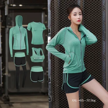 

5Pcs/lots Women's sportswear Yoga Set Fitness Gym Clothes Running Tennis Shirt+Pants Yoga Leggings Jogging Workout Sport Suit