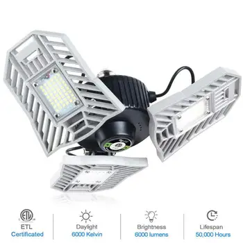 

P-2 144 LEDs E26 Garage Lights 360° Fixture Daylight For Workshop Warehouse Ceiling Light Three-Leaf Deformation Lamp