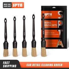 

SPTA Car Detailing Cleaning Brush Wooden Handle Bristle Brush Versatile Cleaning Tools for Door Handle, Steering Wheel, Tire