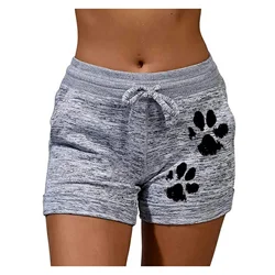 2022 novo 2021 mulher shorts mulheres de cintura alta gatos garra impressão drawstring secagem rápida elástico esportes shorts roupas femininas