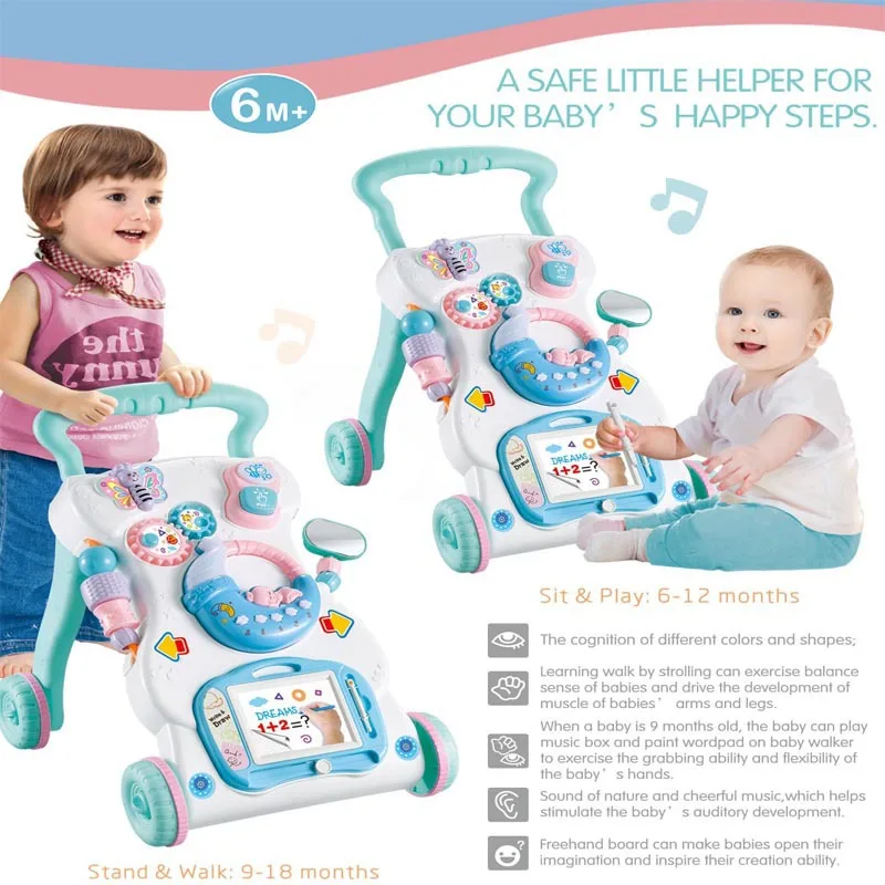 

Children Early Childhood Infant Toddler Hand Push Multi-functional Anti-Flip Adjustable Speed Learn Walker Music Baby Stroller T