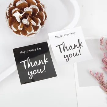 

60pcs/lot Black and white square Thank You Sealing Sticker Paper Self Adhesive DIY Decorative Label For Birthday Gifts