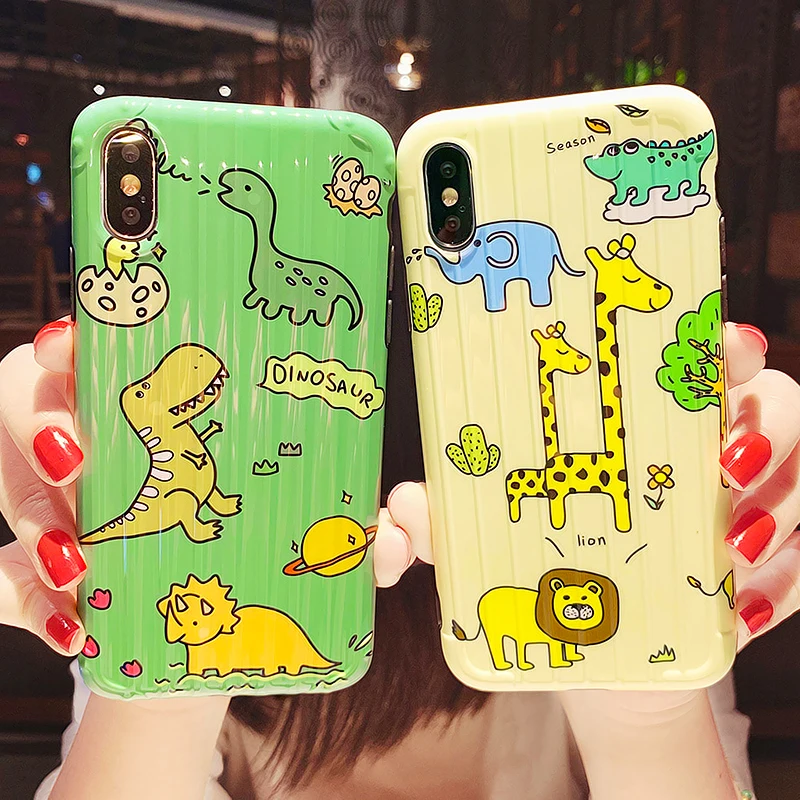 

Cartoon Cute Dinosaur Animal luggage Case For iPhone X XR XS Max Silicone Cover Kawaii Giraffe Soft Shell TUP Glossy Phone Cases