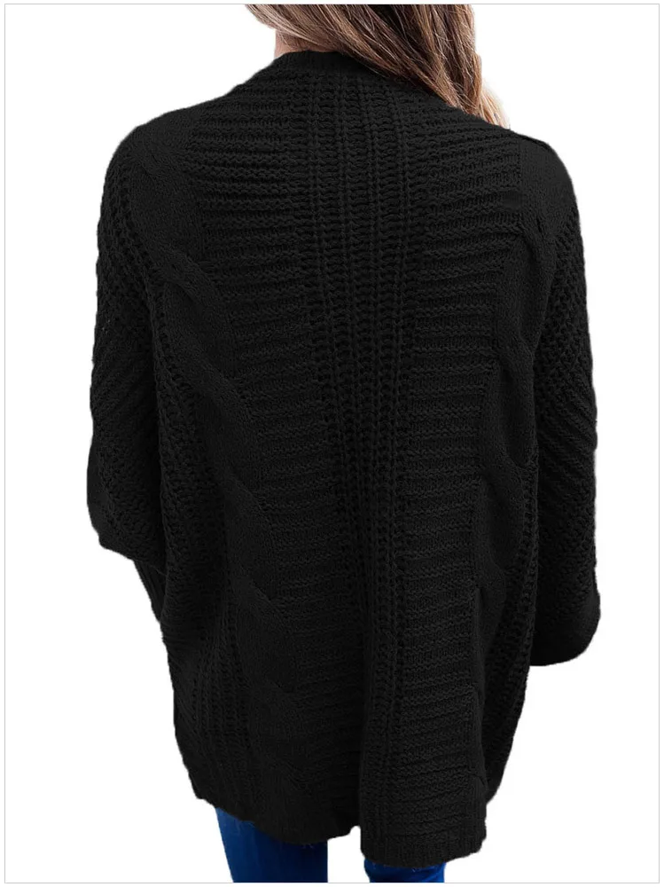 Fashion Casual Solid Knitted Sweater Plus Size Long Sleeve Cardigan Women Thick Long Open Stitch Knitwear Top Femme
