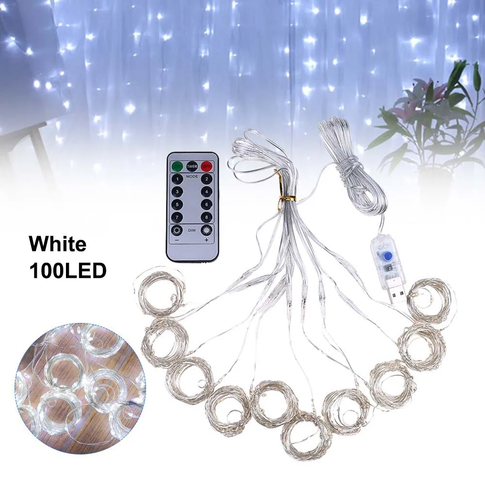 3*2 м/3*1 м Led Usb занавес свет для Домашние Декорации праздничные водонепроницаемые медные провода 8 режимов гирлянда из лампочек с радиочастотным пультом - Цвет: White 100LED