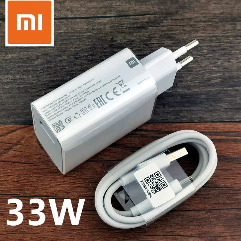 Быстрое зарядное устройство Xiaomi 33 Вт Turbo Charge EU QC 4 0 адаптер 3 А кабель Usb Type-C для Redmi
