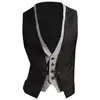Men Formal Waistcoat Vest Business Solid Color Single Button Vest gilet Fake Two-pieces V Neck Casual S-lim chalecos para hombre 1