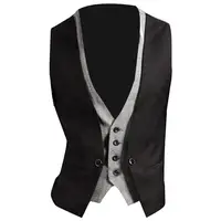 Men Formal Waistcoat Vest Business Solid Color Single Button Vest gilet Fake Two-pieces V Neck Casual S-lim chalecos para hombre 1