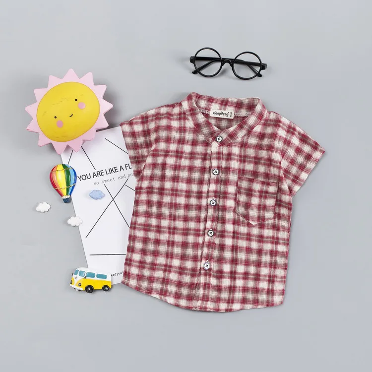 Летний стиль, детская одежда для мужчин и женщин, для детей 1-4 лет, клетчатая рубашка для маленьких детей, одежда для кондиционирования воздуха, хлопок