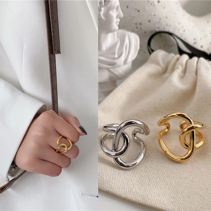 

Trendy Minimalist Knotting Cross Open Finger Ring Gold Silver Color Ring for Women Minimalist Accessories