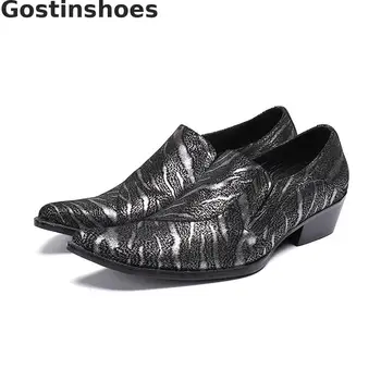 

Elegant Men Leather Shoes Stripes Printed Genuine Leather Men Oxfords Shoes Set Foot Business Leisure Men Shoes Height Increased