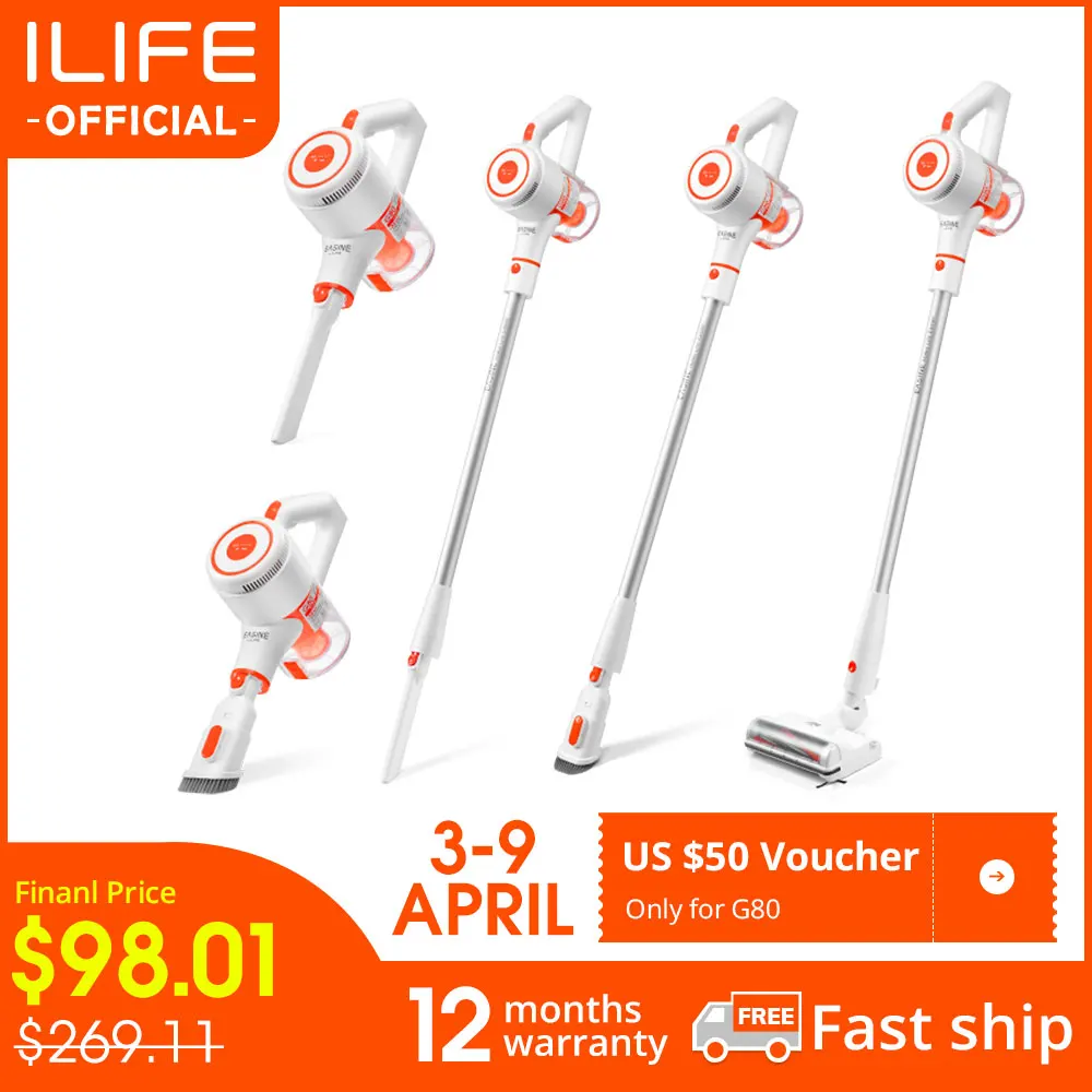 ILIFE-Aspirador inalámbrico de mano G80, dispositivo de limpieza doméstico, con succión de 22Kpa, pantalla LED, autonomía de 45 minutos