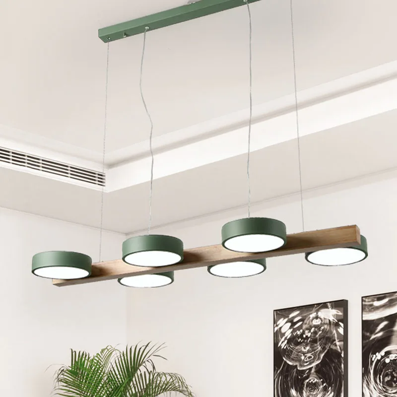 

Solid wood pendant lamp minimalist LED adjustable round pendant light personalized creative bedroom living white pendant light