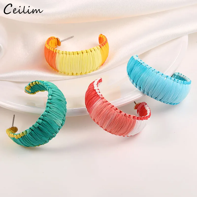 

Boho Handmade Rattan Weave Drop Earrings Women 2019 Cute Colorful Half Circle Round Earring Fashion Statement Jewelry Bijoux