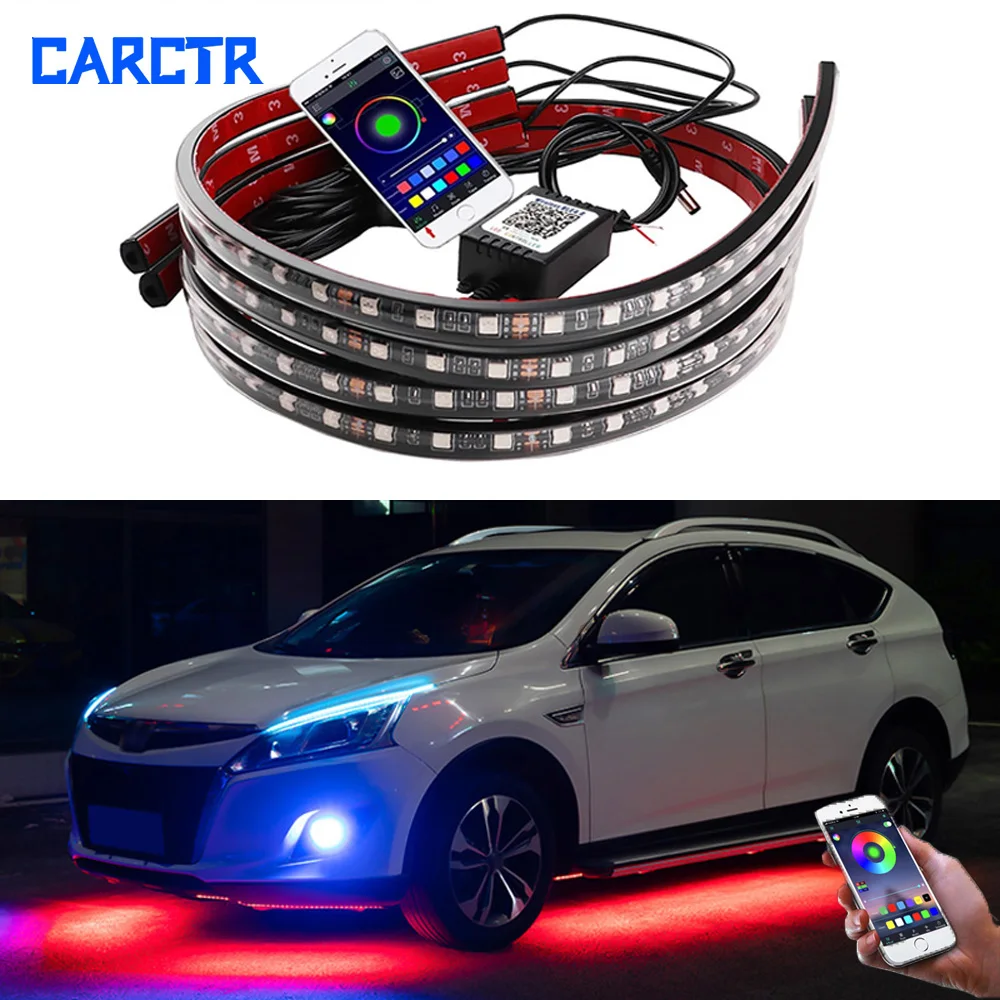 

CARCTR 12V LED Car Chassis Lights Auto Music Control RGB Underglow Flexible Strip Light Atmosphere Lamp Car Light Accessories