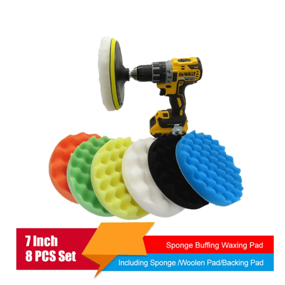 

Car Polishing Pad Kit - 8pcs 7 Inch Foam Drill Buffing Sponge Woolen Pads for Car Sanding, Buffing, Polishing, Waxing