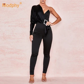 

2020 New Autumn And Winter Ladies V-Neck Belt Draped Jumpsuit Sexy Bodycon Elegant Club Celebrity Party Black Jumpsuit