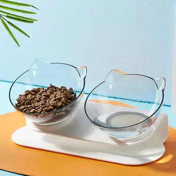 

Double/Single Cat Dog Water Food Bowl with Raised Stand Pet Feeder Supplies 15 Degree Tilt Detachable Cat Bowl Water/Food Bowl