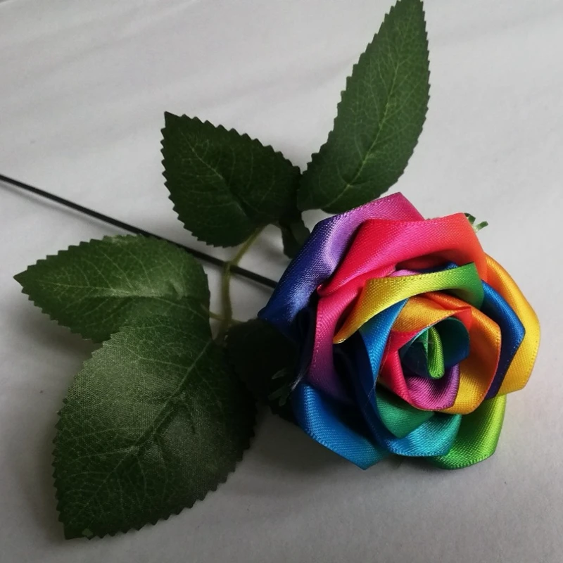 Rainbow colour rose flowers Handmade silk satin Rose Flowers Wedding Bridal Bouquet Home Decoration wedding flowers