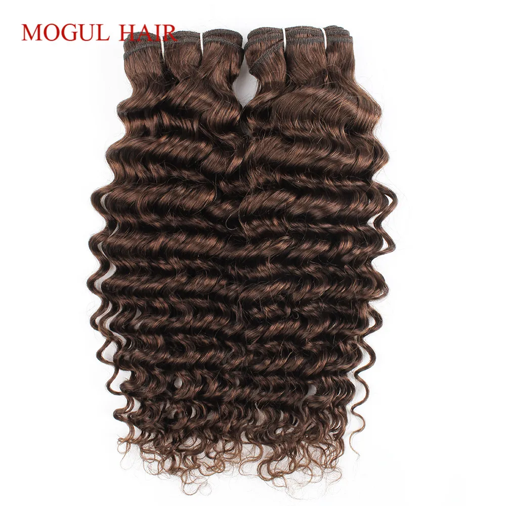 Color 4 Chocolate Brown Deep Wave Remy Human Hair Bundles 10-24 inch Indian Hair Weave Extensions Quality Last Long Mogul Hair