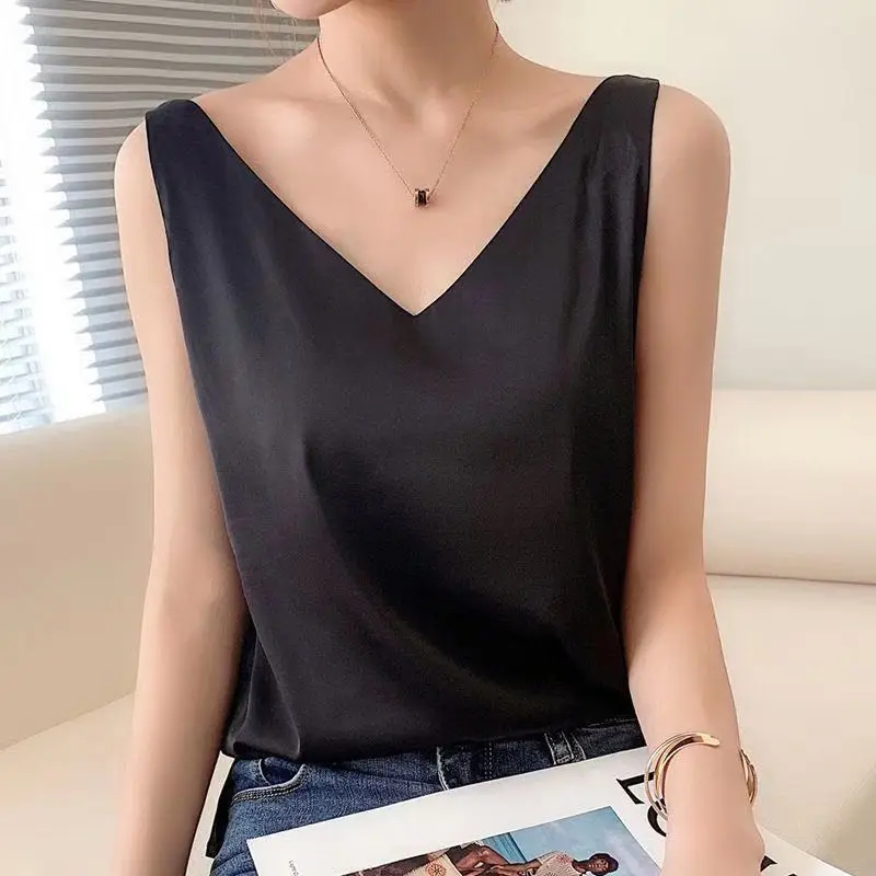 Satin Top Woman Clothes Summer White Tanks And Camis Female Vest Vintage Korean Fashion Free Shipping Sexy Born Sweet Plus Size womens cami