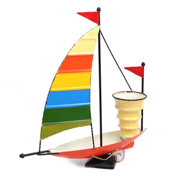 

Home Decoration Miniature Model Metal Sailing Boat Candlestick Creative Pen Case Desktop Decoration Ornaments Candle Holder Gift
