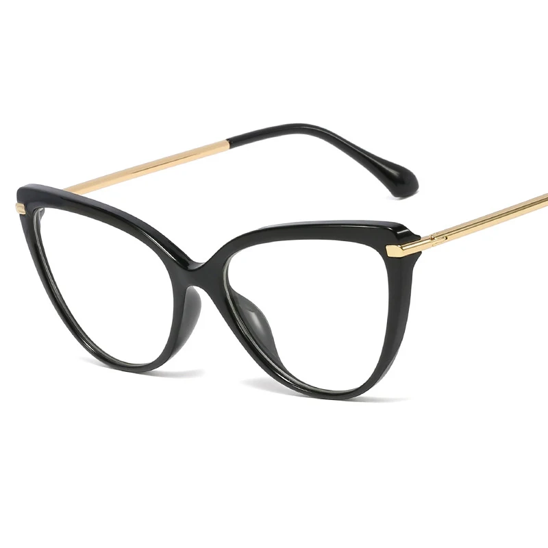 Kinlion, кошачий глаз, металлическая оправа для очков, женские оптические весенние ноги, Ретро стиль, TR90, прозрачные очки, большие оправы, мужские очки, Oculos - Цвет оправы: black