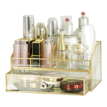 

Nordic Simple Brass Glass Cosmetics Receiving Box Drawer Dressing Table Perfume Skin Care Products Finishing Ins Style