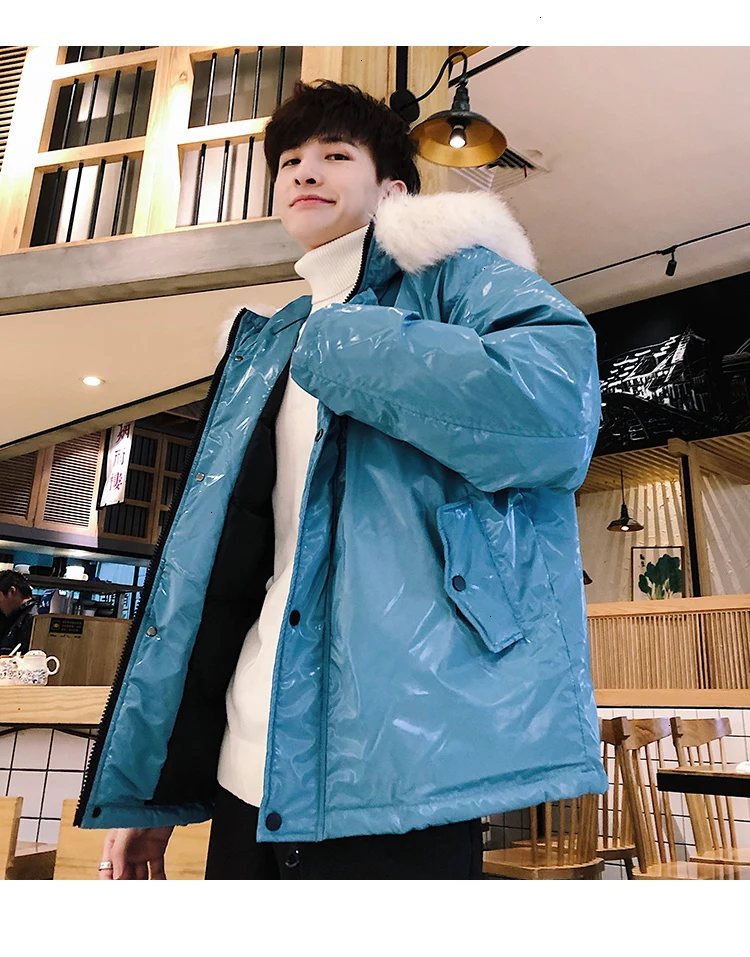 Winter New Jacket Men Warm Thick Fashion Solid Color Casual Fur Collar Hooded Coat Man Streetwear Wild Loose Cotton Male Clothes